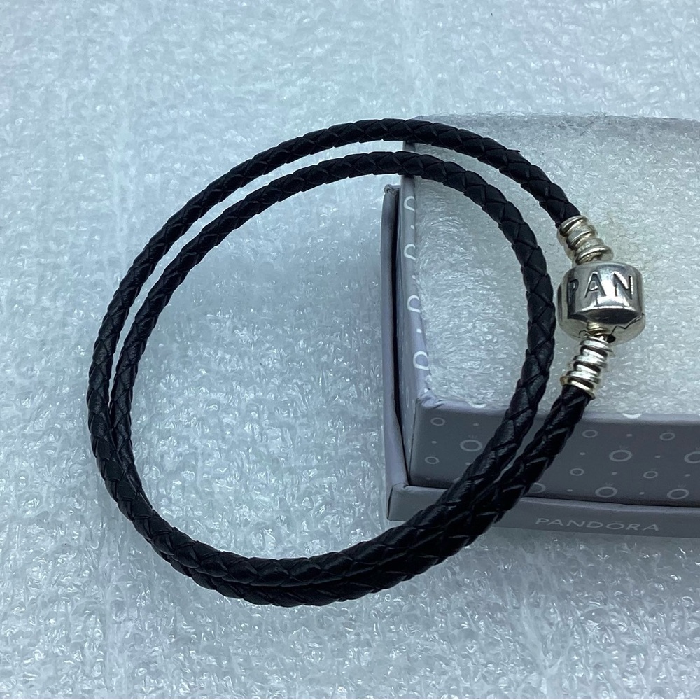 Pandora,” 19CM/7.5” Double Black Braided Leather Clasp 19CM/7.5 Inches Bracelet,